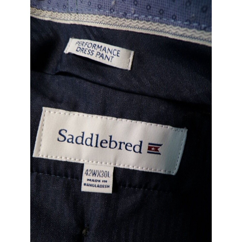 SaddleBred Men's Performance Dress Pants Navy Pleated 42W 30L Polyester - Picture 4 of 6